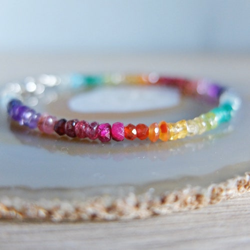 Rainbow Gemstone Cluster Bracelet - Etsy