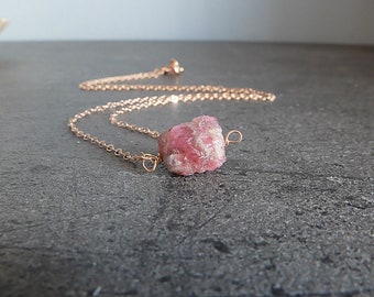 Raw Pink Tourmaline Necklace rose gold chain