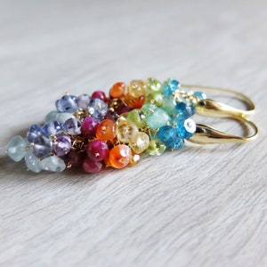 Rainbow cluster gemstone earrings