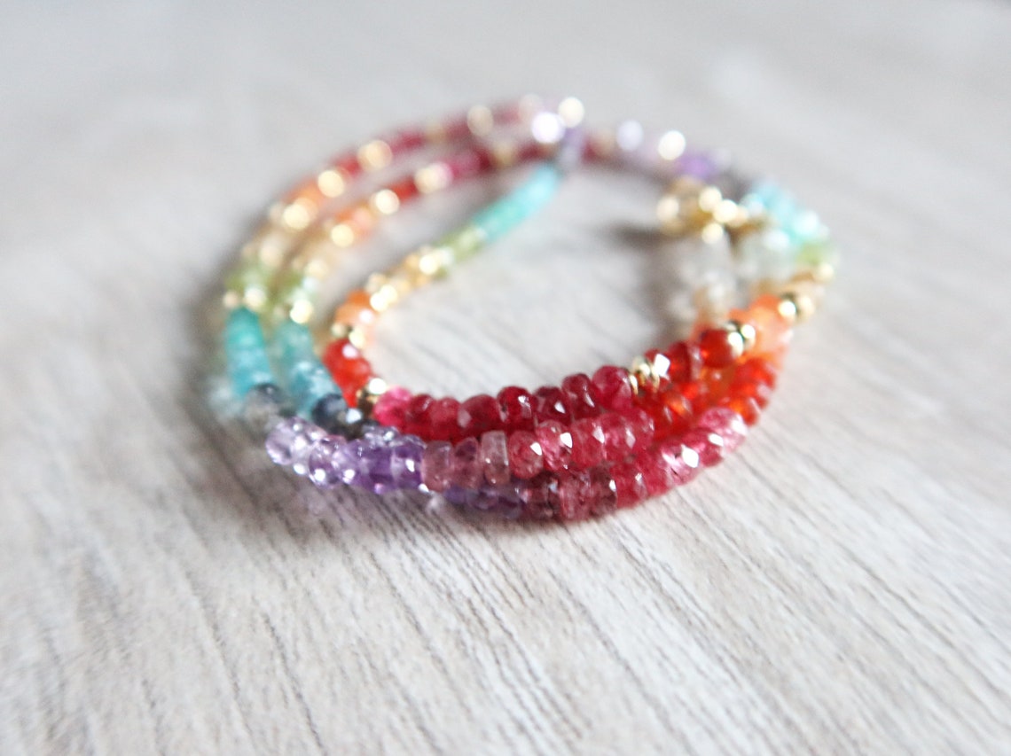 Multi Gemstone Rainbow Necklace Etsy