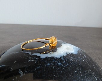 Bague plaquée or avec pierres de quartz citrine naturelles montées