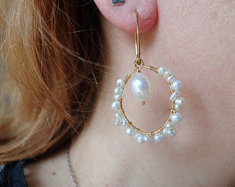Tiny Pearl hoop, drop pearl earrings