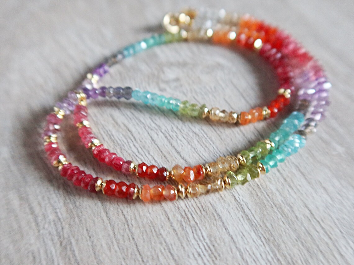Multi Gemstone Rainbow Necklace Etsy
