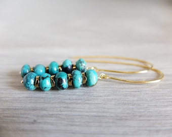 Genuine Turquoise  earrings, gold filled earwire, pyrite spacers