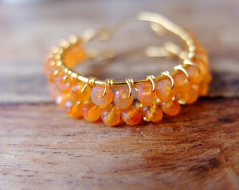Carnelian Hoop Earrings  gold filled Carnelian gemstone   Earrings,