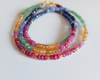 Multi sapphire necklace,Gemstone Rainbow Necklace,