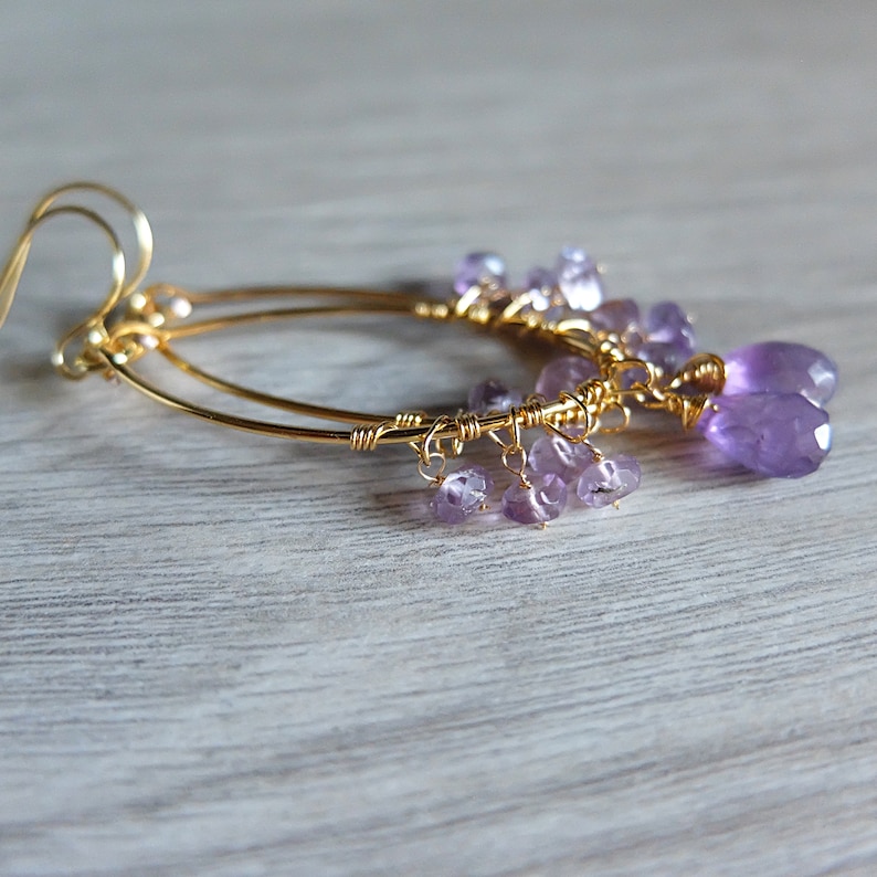 Ohrringe mit Amethyst, Kreise mit Amethyst-Briolette und Unterlegscheiben Bild 2