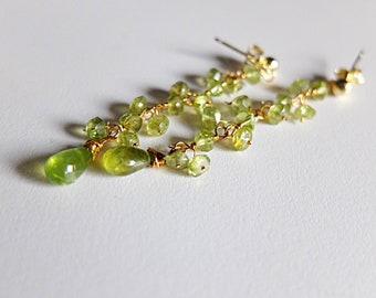 Peridot cluster , briolette earrings