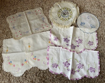 Lot of 7 Assorted Embroidered Doilies