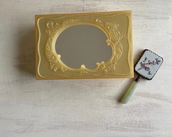Vintage Plastic Vanity/Cosmetic Box With Stand Up Mirror