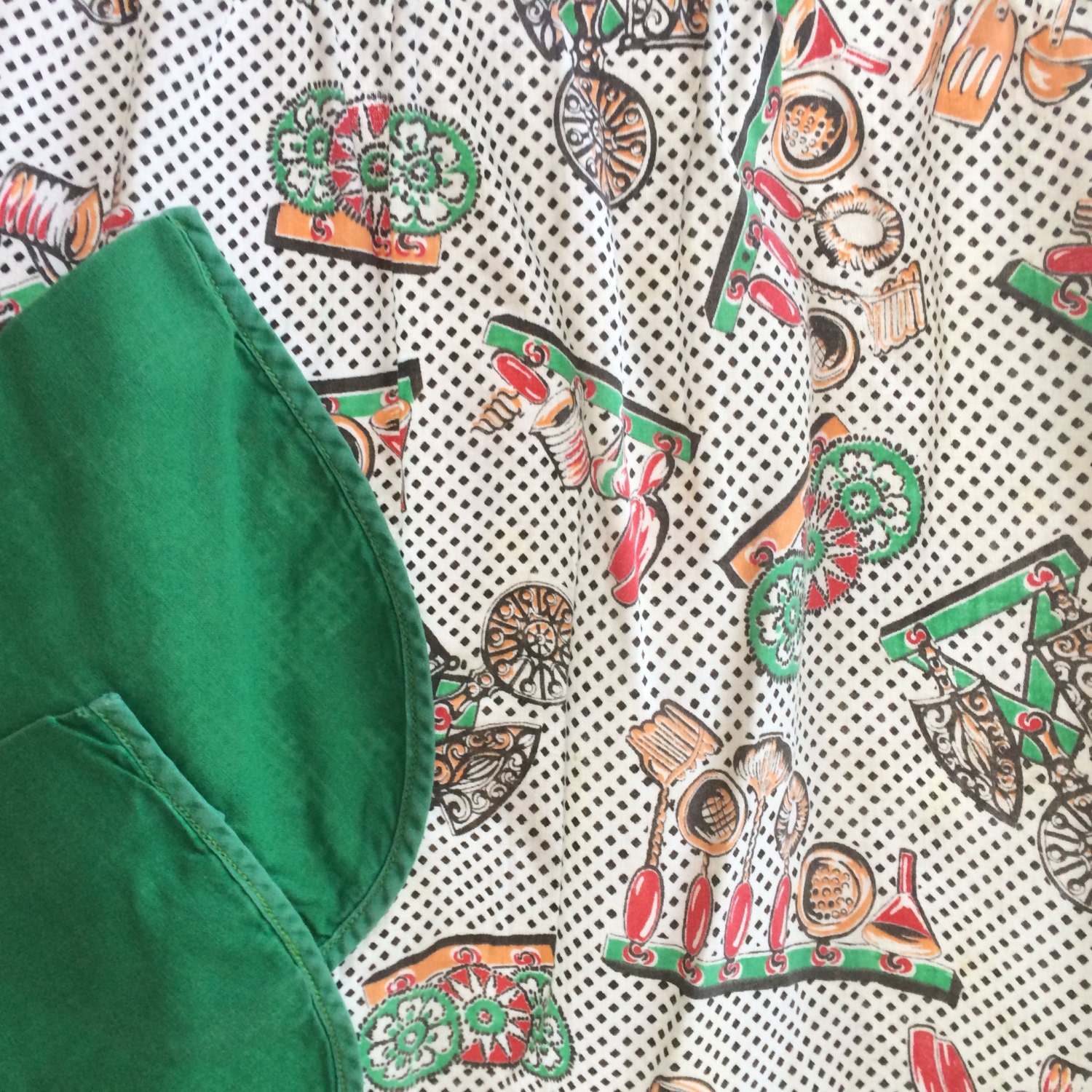 Old Fashioned Kitchen Print Half Apron With Double Pockets | Etsy