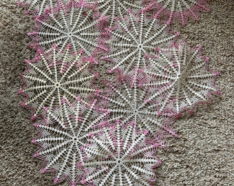Set of 10 Pink & White Crocheted Doilies