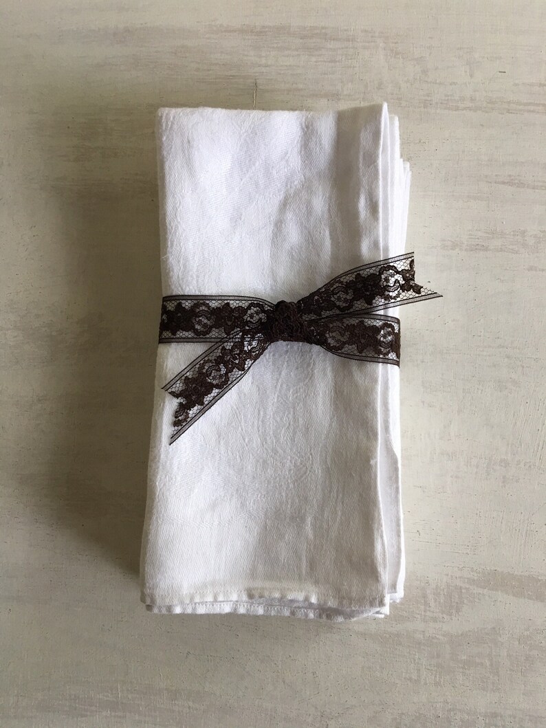 6 Vintage White Linen Napkins Embossed Hotel Imperial Etsy