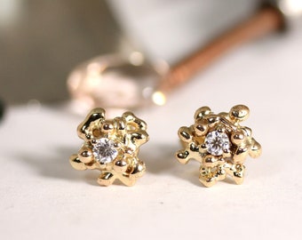 Delicate small gold earrings with Moissanite stones, bubbles earrings, jewelry for everyday glam