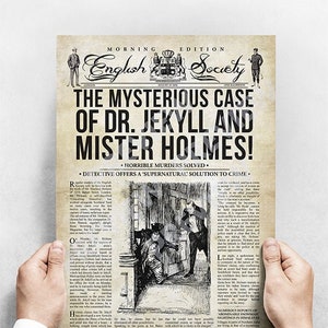 Sherlock Holmes Retro Newspaper Style Poster - Holmes vs Jekyll & Hyde