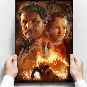 Könnte beinhalten: Ein Poster mit dem Text "LOW RESOLUTION PREVIEW", das zwei Personen vor einem feurigen Hintergrund zeigt. Das Bild hat einen dramatischen, actionorientierten Stil, mit einem Monster im Vordergrund.
