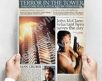 Die Hard Movie Poster – Vintage Newspaper Style John McClane Wall Art Print
