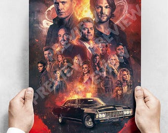 Supernatural Fan Art Poster – Dean, Sam, Castiel & Impala