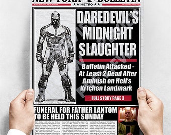 Daredevil - Slaughter At Midnight Faux Newspaper Poster Print