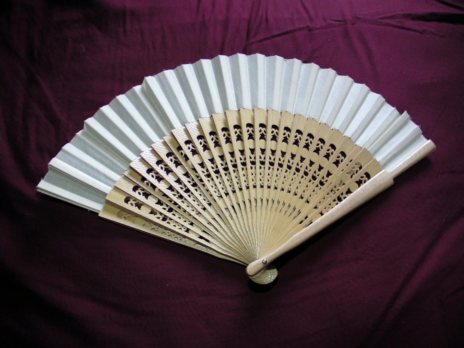 Chinese Hand Fan Vinatge 1970s White Fabric Wooden Handle - Etsy