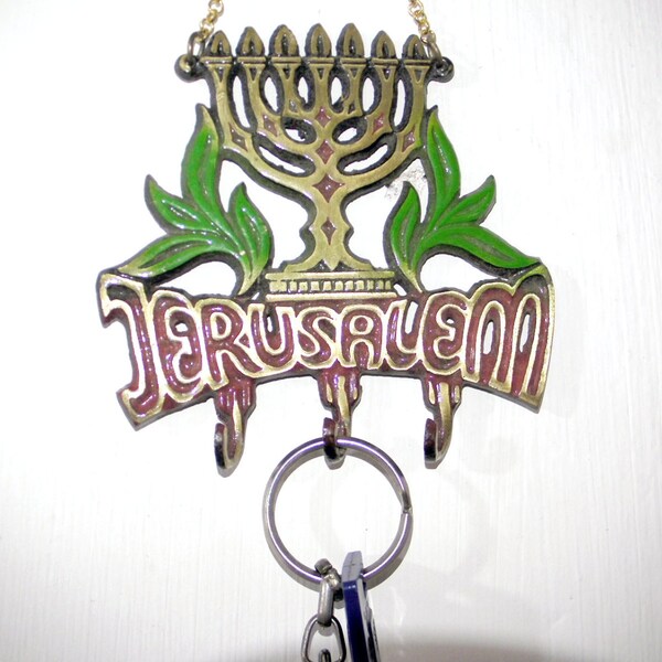 Porte clefs menorah, souvenir de Jérusalem, 1970