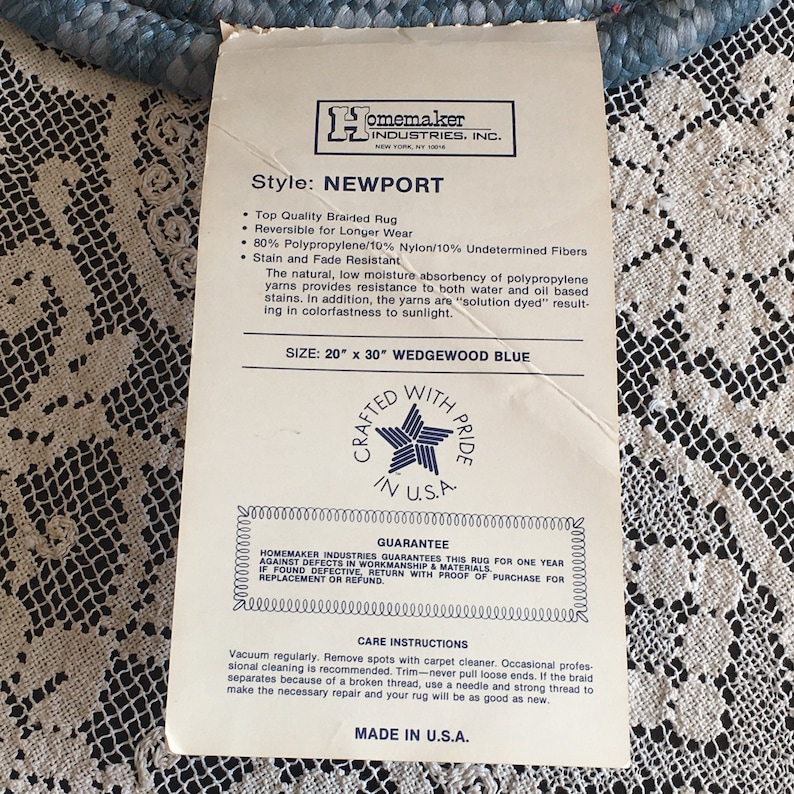 Vintage Homemaker Industries Hand Braided Wedgwood Blue Small 20x30