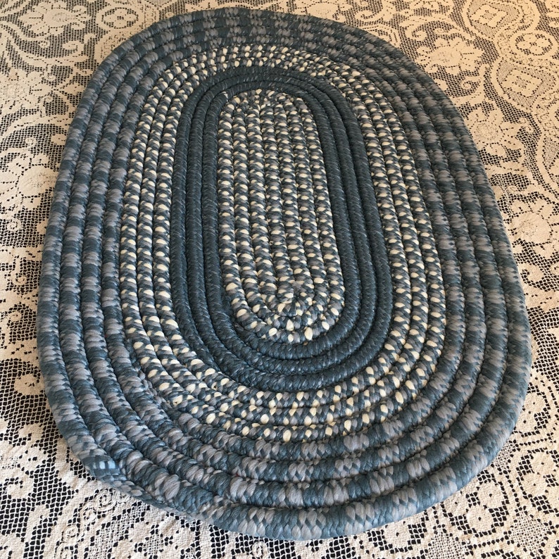 Vintage Homemaker Industries Hand Braided Wedgwood Blue Small 20x30