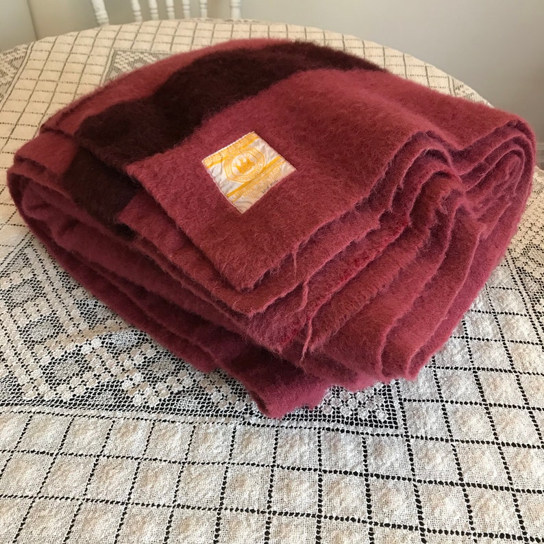 4 Point Blanket Vintage Pt Double Queen Hudson Bay Stripe England Hudson/'s Burgundy Wine All Wool