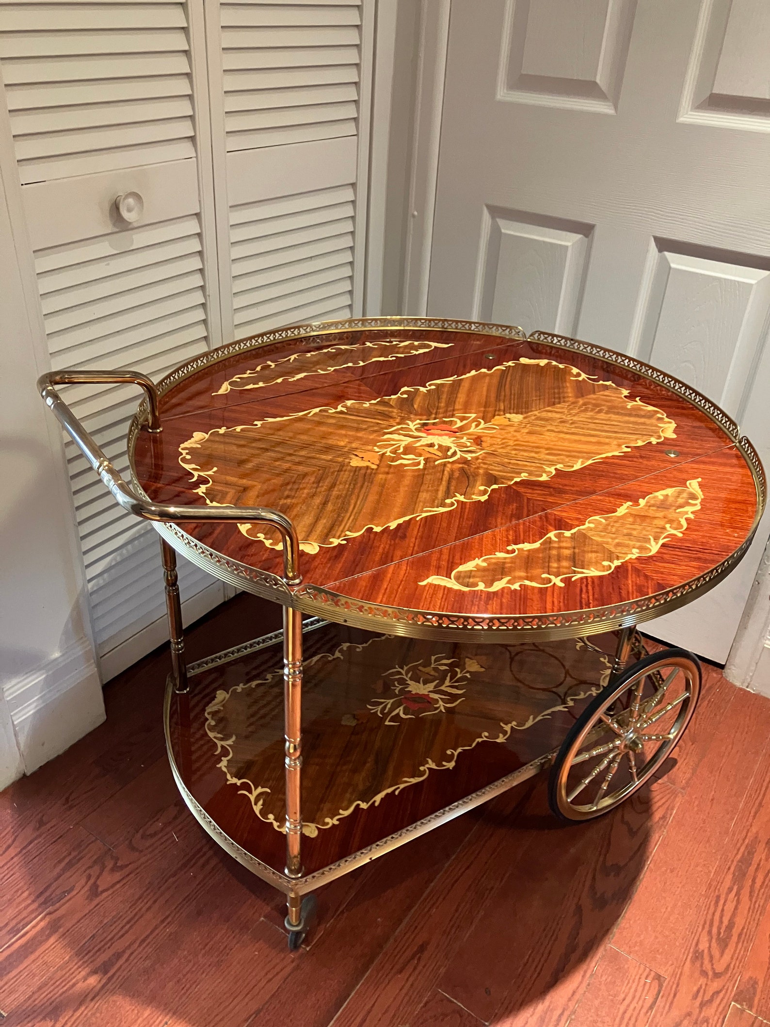 Midcentury Wood Brass Bar Cart Trolley Serving Tray Brass Wood Vintage ...