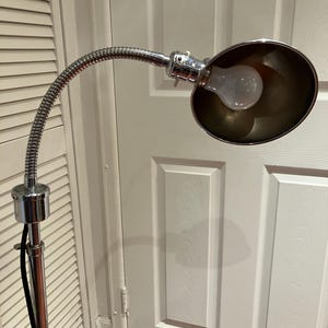 Vintage Tall Chrome Mid Century Gooseneck Floor Lamp Medical Metal Light MCM Midcentury