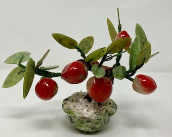 翡翠の風水盆栽桃の木。翡翠の鉢植え植物。 - Etsy 日本