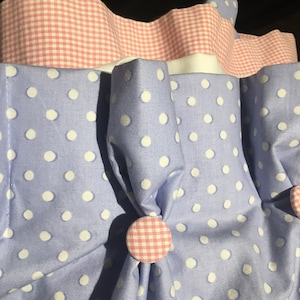 Vintage 90Wx92L Baby Blue White Polka Dot Lined Curtains Panels Red Pink Check Pinch Pleat Drapes Buttons Pale Custom Drapes Farmhouse