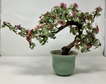 翡翠の風水盆栽桃の木。翡翠の鉢植え植物。 - Etsy 日本