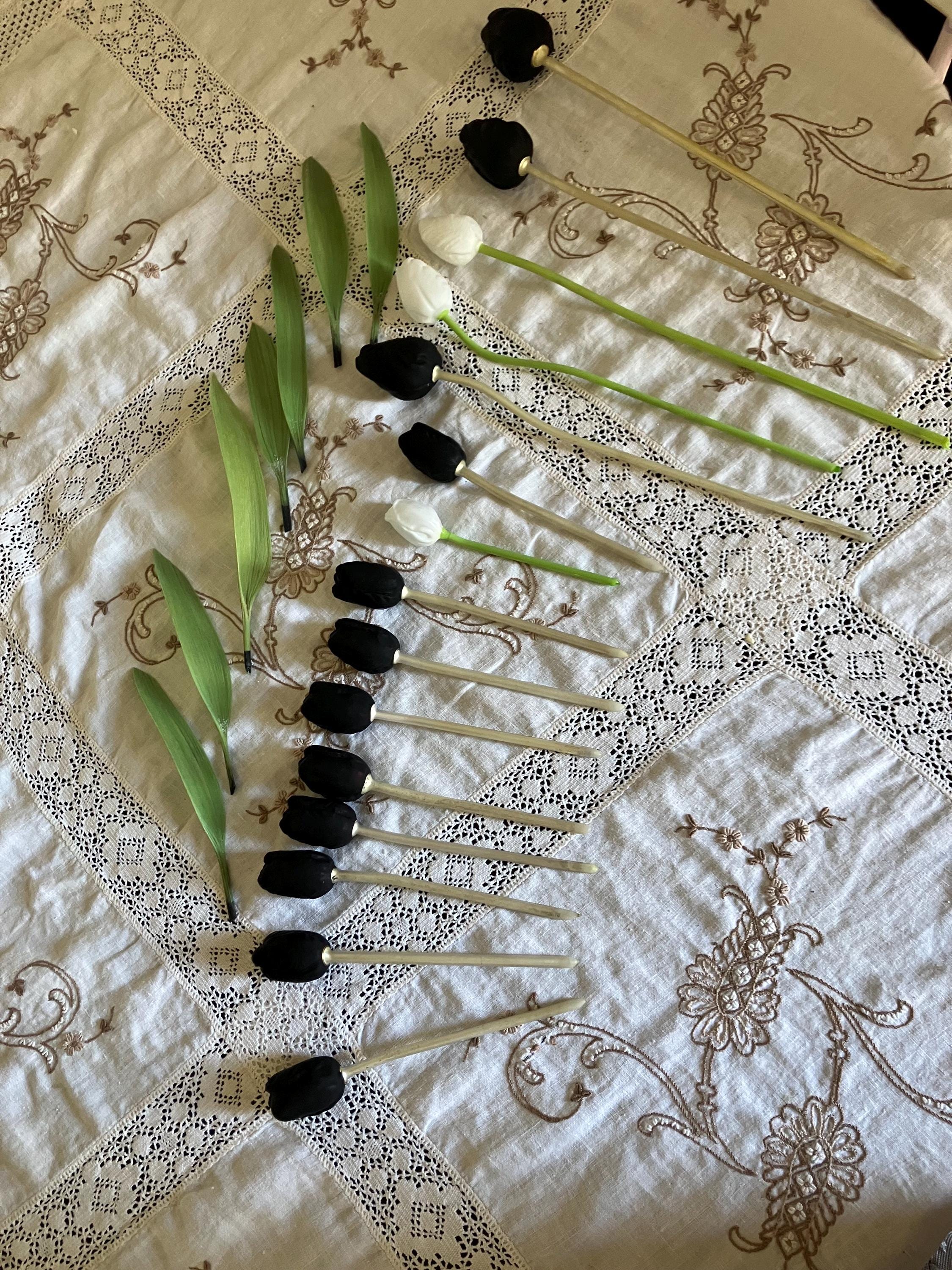 Antique 1920's Lot Bimini Blown Glass Tulips Leaves Black