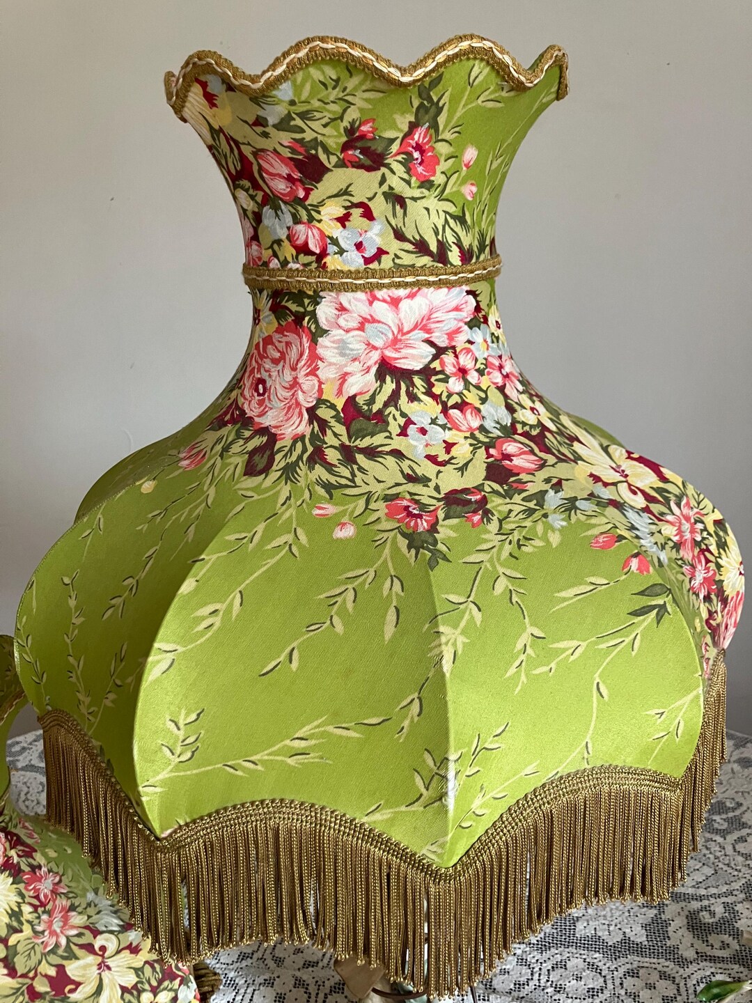Vintage Fabric Victorian Shabby Lamp Shade Only Green Pink Red Brown ...