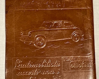 Vintage Leather Book Dealership Manual Service Station Engine Oil Cover M. Masetti Fedi Commissionaria Fiat Firenze Italy