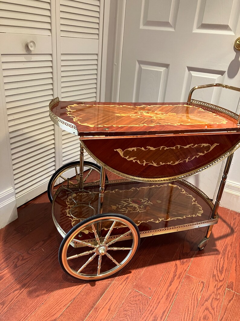 Midcentury Wood Brass Bar Cart Trolley Serving Tray Brass Wood Vintage ...