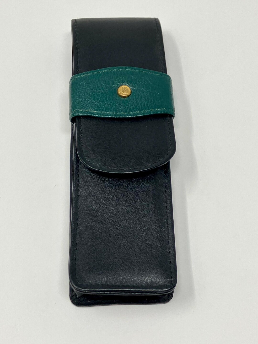 Vintage Pelikan Leather Triple Pen Case, Black/green Gold Emblem