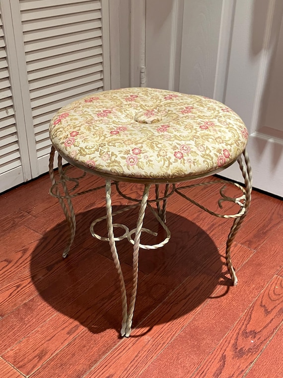 Midcentury 17 Vintage 1960s Hollywood Regency Vanity Painted Metal Chair  Padded Fabric Stool Bench Dressing Table Desk Seat - Etsy