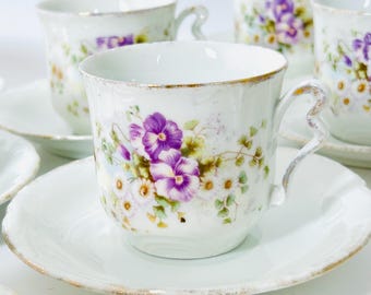 リモージュ フランス アンティーク磁器ティーセット：ロマンチックな