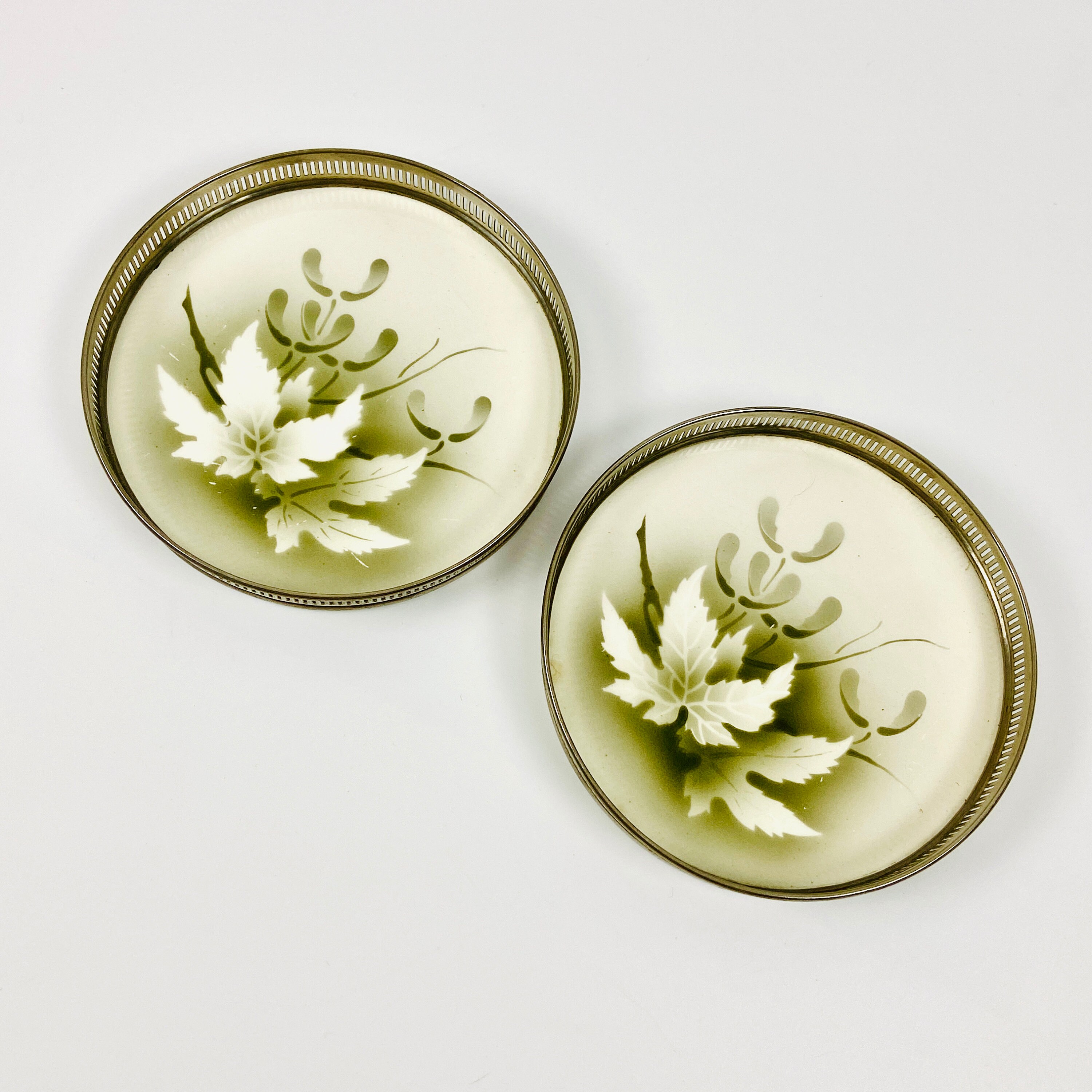 Antique porcelain bottle coasters with metal rim Art Deco Etsy