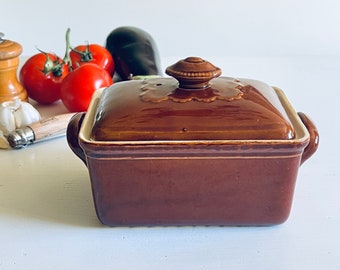 Vintage French paté terrine with lid, stoneware paté pot, French casserole dish, oven dish