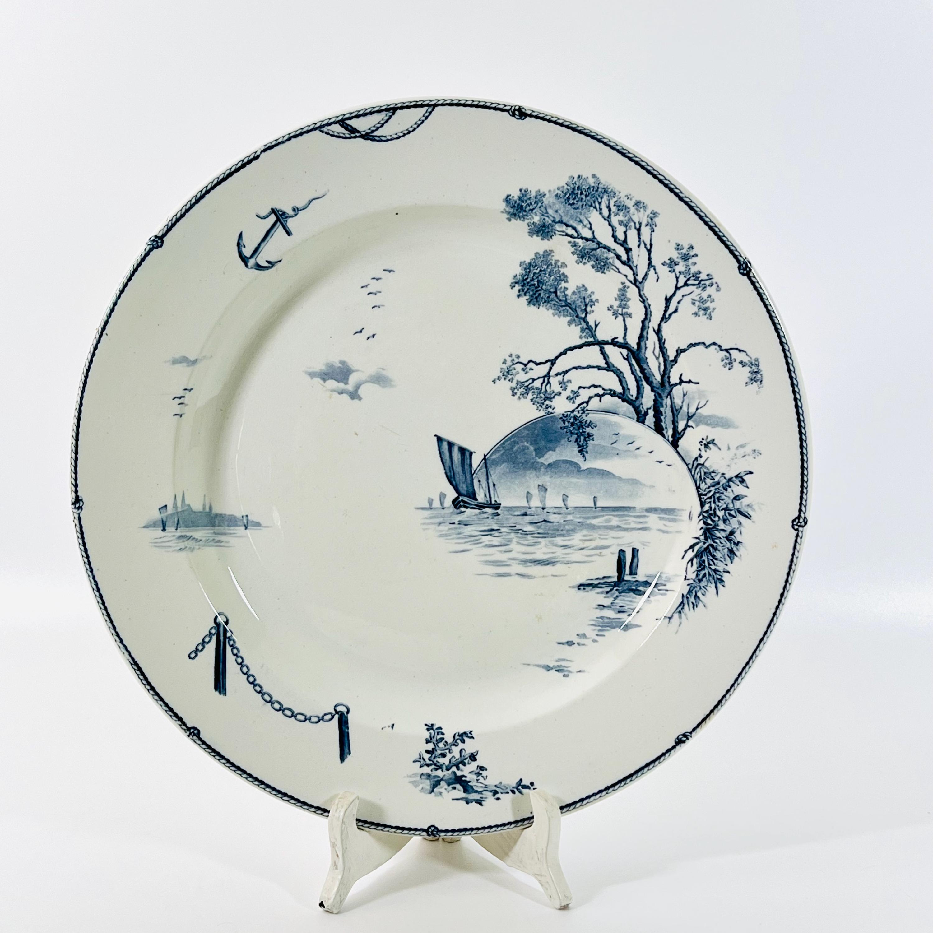 ジアン・フランス作、マリーンズ模様、青と白の転写陶器、1875