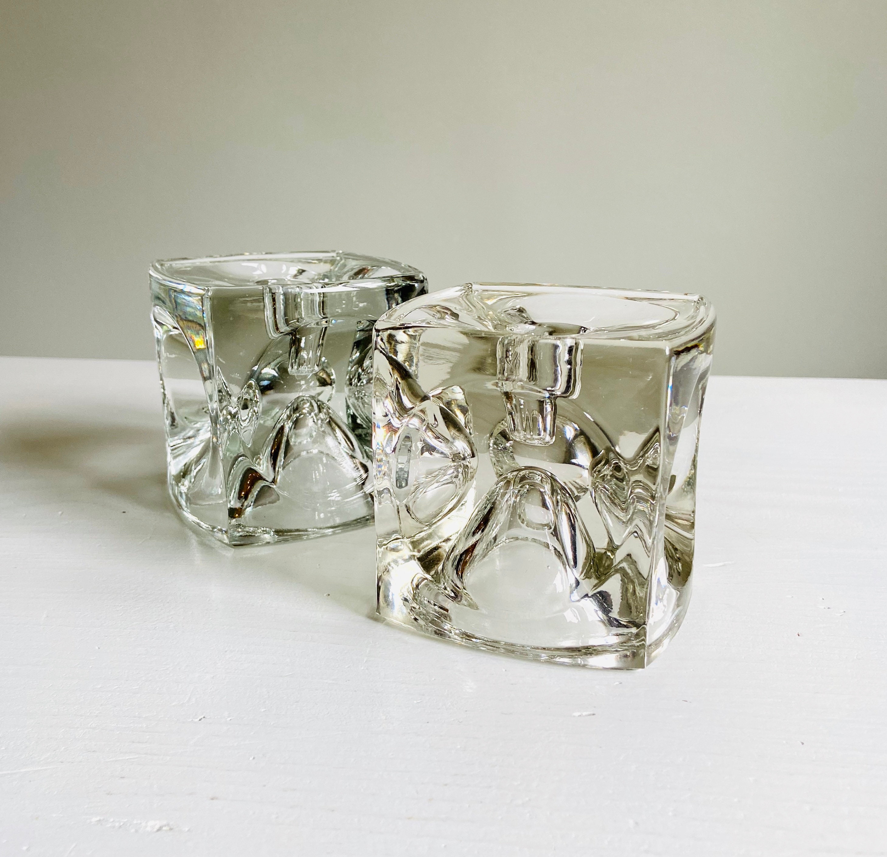 Vintage Glass Ice Cube Candle Holders 1970s Block Candle Etsy Australia