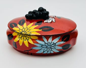 Caja de porcelana art déco francesa vintage, Aladín Francia, cerámica artística pintada a mano, modelo R12, década de 1920-1930