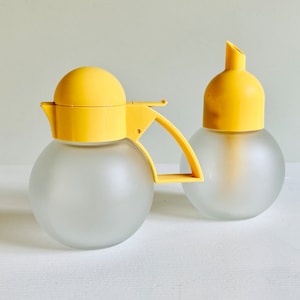 Vintage yellow sugar dispenser and milk jug set, Stoha Germany, 1980s design tableware
