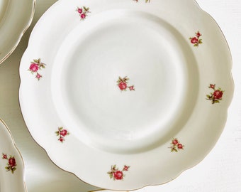 Rozenknop porseleinen lunch- of dessertborden -set van 4 -roze rozen romantisch porselein Mitterteich Bavaria Duits porselein