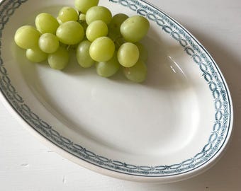 Vintage French oval ironstone platter by St Amand, green border