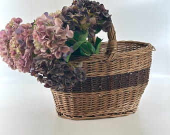 Vintage French market basket, large oval wicker basket