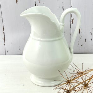 Antique white ironstone pitcher, 1800s water jug
